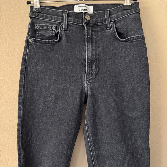 Reformation High Waist Skinny Faded Black Destroyed Jeans Size 26 - Picture 5 of 13